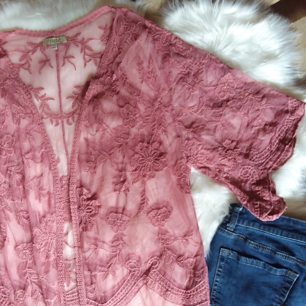 Long Lace Cardigan Duster in Mauve - Picture 5 of 5